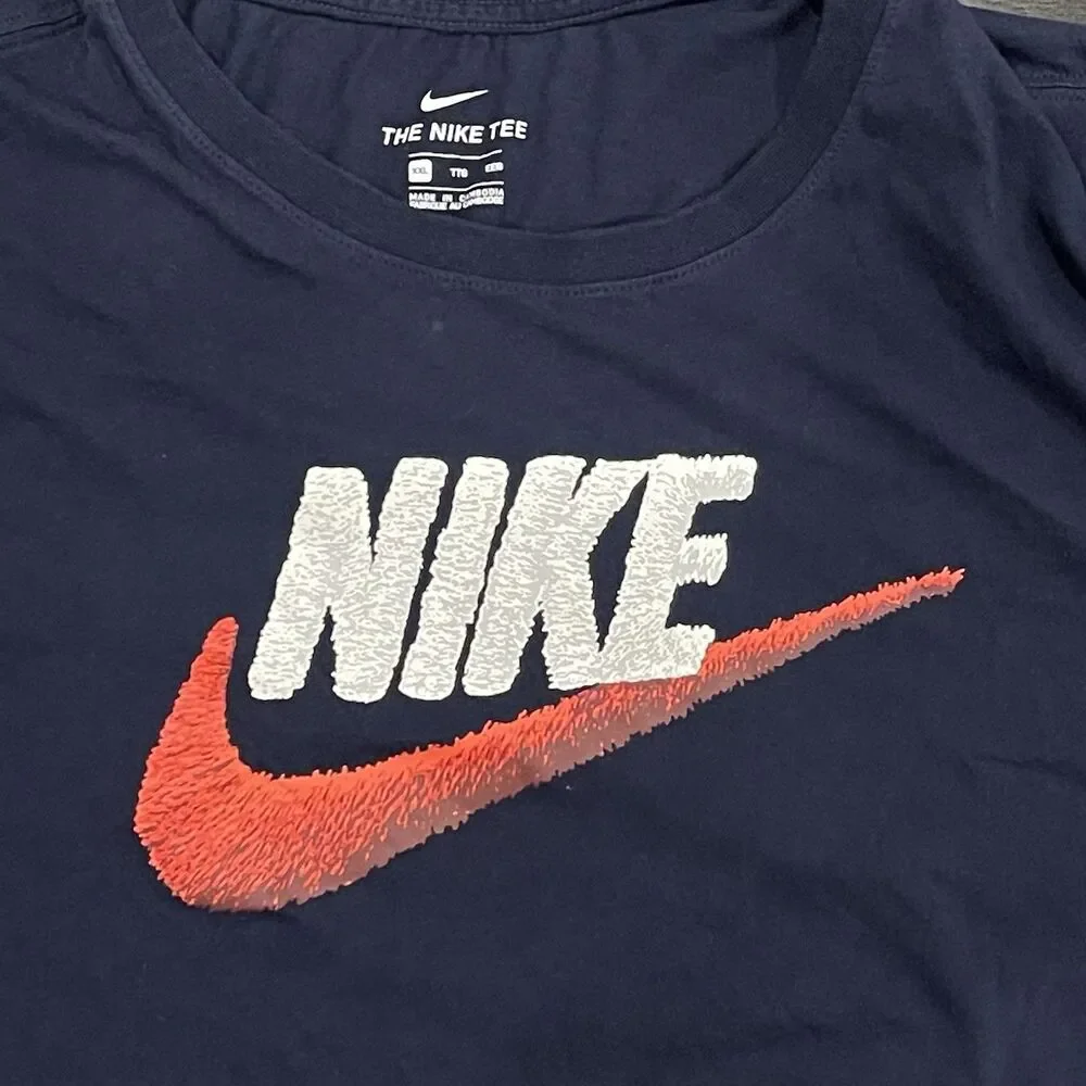 Vtg The Nike Tee Red Swoosh Navy Blue Nike T-shirt Size XXL 2XL Short Sleeve